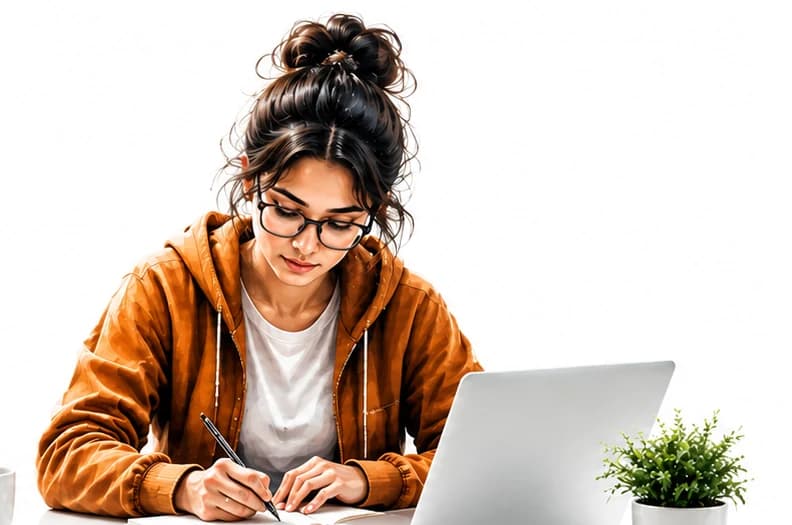 A student working at a laptop